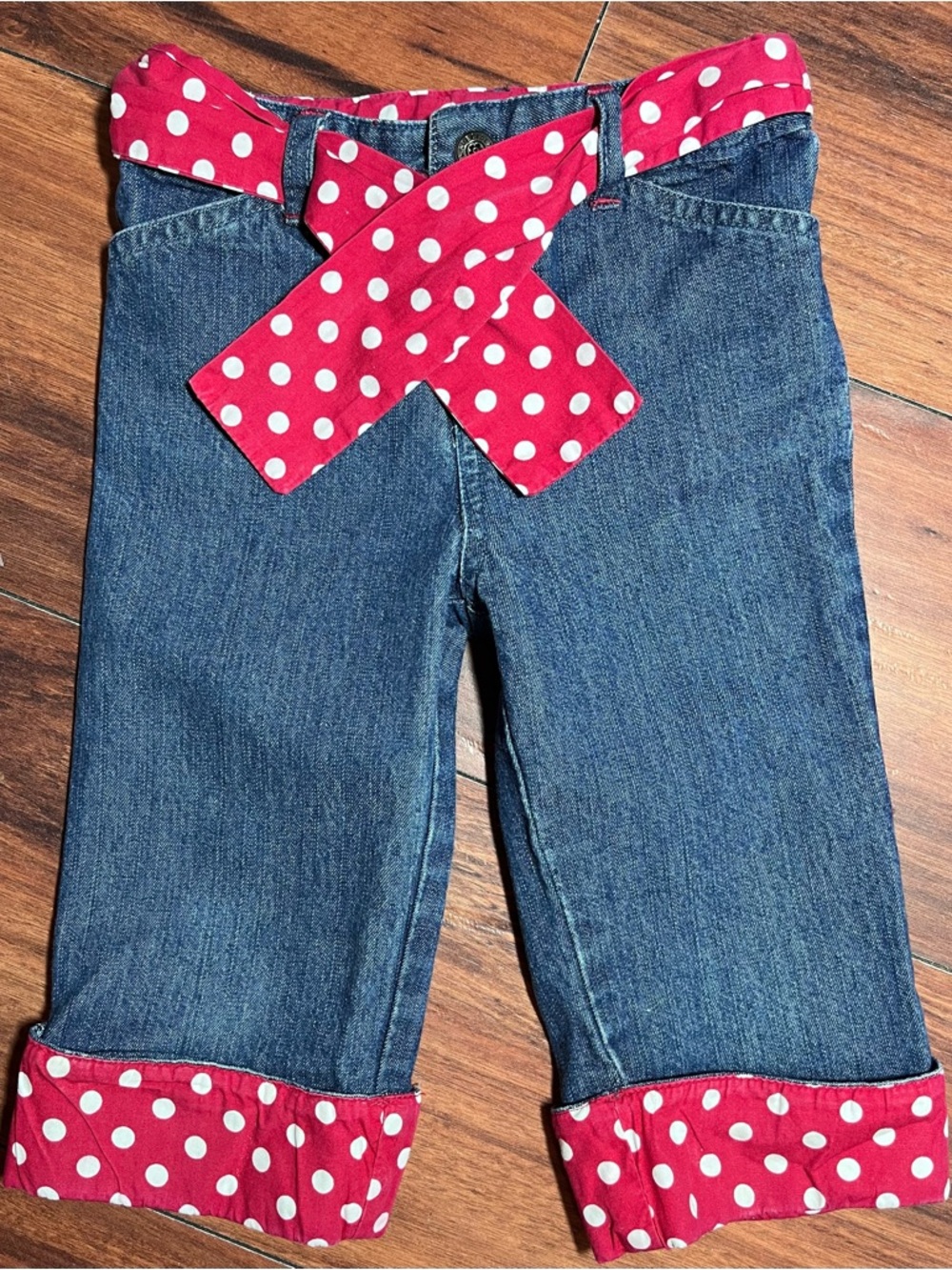 Girls' Denim Capris with Red and White Polka Dot Trim 🔮 4 for $20 or 6 for $24
